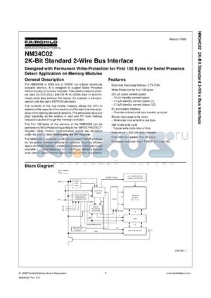 NM34C02LEM8X datasheet - 2K-Bit with Standard 2-Wire Bus Interface Designed w/Permanent Write-Protection for First 128 Bytes for Serial Detect Application on Memory Modules