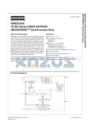 NM93C46AEM8 datasheet - 1024-Bit Serial EEPROM (MICROWIRE Bus Interface)