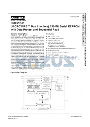 NM93CS06LEM8X datasheet - (MICROWIRE Bus Interface) 256-Bit Serial EEPROM with Data Protect and Sequential Read