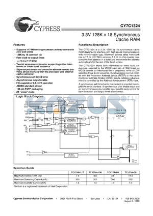 CY7C1324L-100AC datasheet - 3.3V 128K x 18 Synchronous Cache RAM