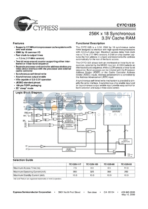 CY7C1325L-50AC datasheet - 256K x 18 Synchronous 3.3V Cache RAM