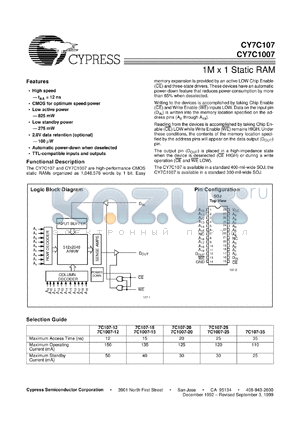 CY7C107-15VCT datasheet - 1M x 1 Static RAM