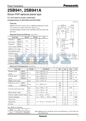 2SB0941A datasheet - Silicon PNP epitaxial planar type power transistor