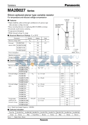 MA2B027T datasheet - Silicon epitaxial planer type variable resistor rectifier diode