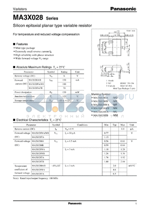 MA3X028T datasheet - Silicon epitaxial planer type variable resistor rectifier diode