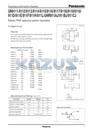 UNR9111 datasheet - Silicon PNP epitaxial planer transistor with biult-in resistor