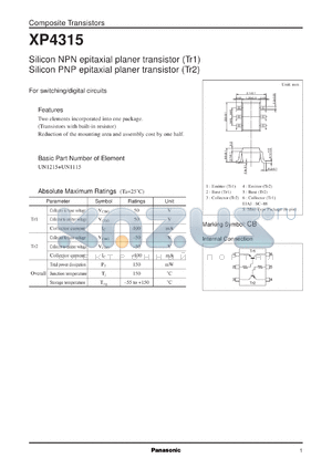 XP04315 datasheet - NPN epitaxial planer transistor (Tr1) PNP epitaxial planer transistor (Tr2)