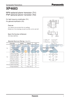 XP04683 datasheet - NPN epitaxial planer transistor (Tr1) PNP epitaxial planer transistor (Tr2)
