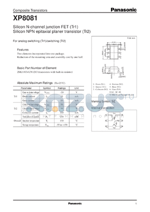 XP08081 datasheet - Silicon N-channel junction FET (Tr1) Silicon NPN epitaxial planer transistor (Tr2)