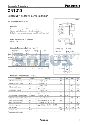 XN01213 datasheet - Silicon NPN epitaxial planer transistor