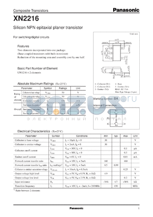 XN02216 datasheet - Silicon NPN epitaxial planer transistor