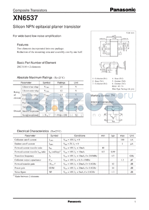 XN06537 datasheet - Silicon NPN epitaxial planer transistor