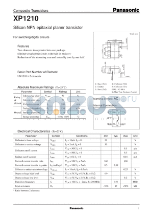 XP01210 datasheet - Silicon NPN epitaxial planer transistor