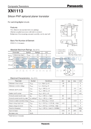 XN01113 datasheet - Silicon PNP epitaxial planer transistor