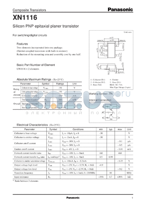 XN01116 datasheet - Silicon PNP epitaxial planer transistor