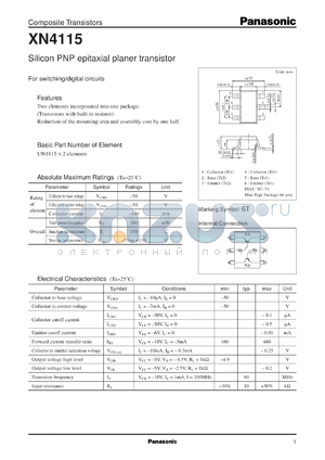 XN04115 datasheet - Silicon PNP epitaxial planer transistor