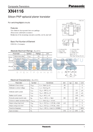 XN04116 datasheet - Silicon PNP epitaxial planer transistor