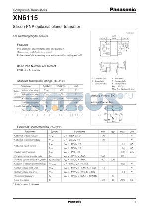 XN06115 datasheet - Silicon PNP epitaxial planer transistor