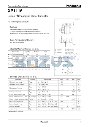 XP01116 datasheet - Silicon PNP epitaxial planer transistor
