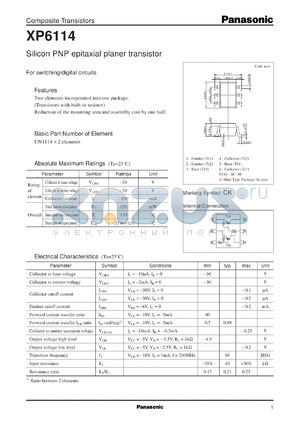XP06114 datasheet - Silicon PNP epitaxial planer transistor