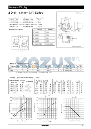 LNM224AP01 datasheet - Numeric display visible light emitting diode. Numeric Size (11mm, 0.4inch, 2-Element Type)