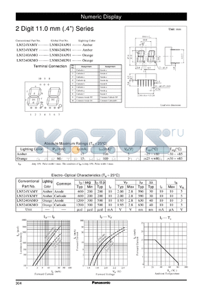 LNM424AP01 datasheet - Numeric display visible light emitting diode. Numeric Size (11mm, 0.4inch, 2-Element Type)