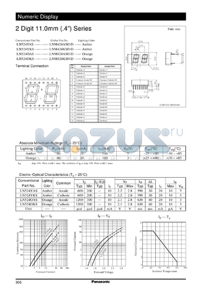 LNM424AS01D datasheet - Numeric display visible light emitting diode. Numeric Size (11mm, 0.4inch, 2-Element Type)