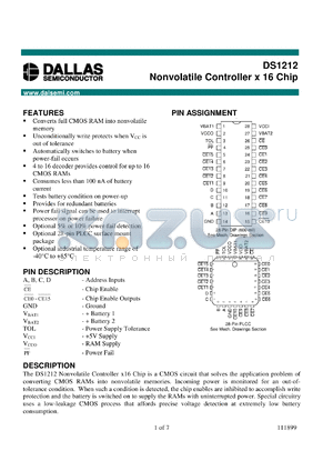 DS1212QN datasheet - Nonvolatile Controller X 16 Chip