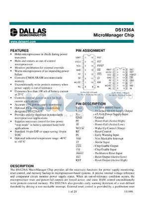 DS1236A-10 datasheet - MicroManager Chip