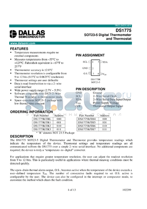 DS1775R-TRL datasheet - SOT23 Digital Thermometer and Thermostat