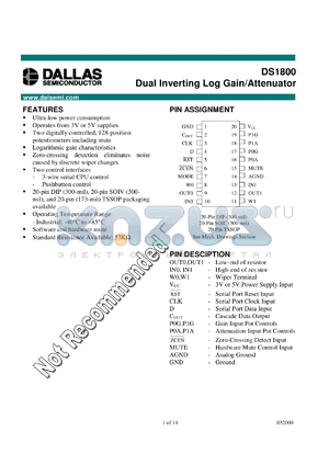 DS1800S datasheet - Dual Inverting Log Gain/Attenuator