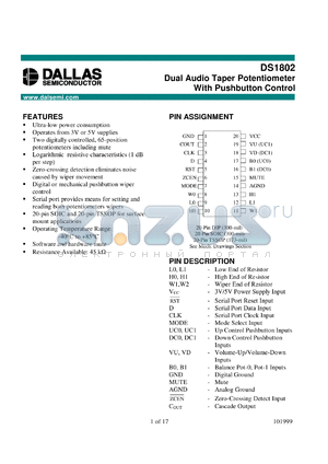 DS1802E datasheet - Dual Audio Taper Potentiometer with Pushbutton Control