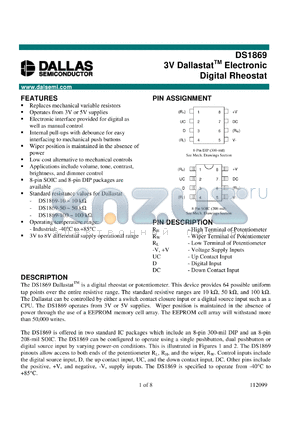 DS1869S-100 datasheet - 3V Dallastat Electronic Digital Rheostat
