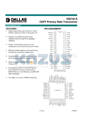 DS2181AQN datasheet - CEPT Primary Rate Transceiver