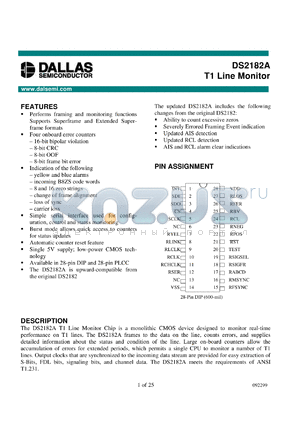 DS2182AN datasheet - T1 Line Monitor