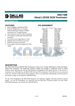 DS2118MB datasheet - Ultra2 LVD/SE SCSI Terminator