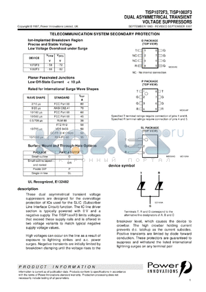 TISP1072F3D datasheet - Dual Asymmetrical Overvoltage TISP for Direct Coupled SLIC Protection
