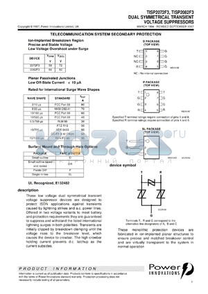 TISP2072F3DR datasheet - Symmetrical Overvoltage TISP for 3 Wire Battery Backed Ringer Protection
