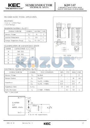 KDV147D datasheet - Silicon diode for FM radio band tuning applications