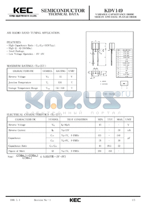 KDV149B datasheet - Silicon diode for AM radio band tuning applications