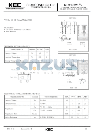 KDV152S datasheet - Variable capacitance diode (VCO) for CB, C/P PLL applications