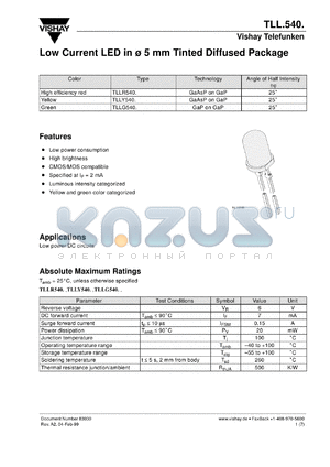 TLLR5401 datasheet - Low current High-eff. red (635 nm) LED