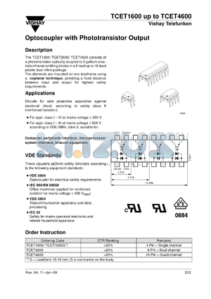 TCET4600G datasheet - Opto isolator for safety application