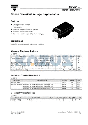 BZG0415 datasheet - 15V suppressor diode