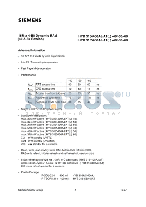 HYB3165400ATL-60 datasheet - 16M x 4bit DRAM