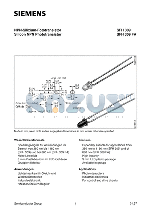 SFH309FA-2 datasheet - Silicon NPN phototransistor