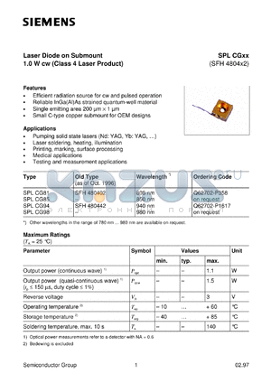 SFH480402 datasheet - Laser diode on submount