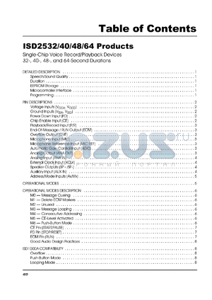 ISD2532EI datasheet - Single-chip voice record/playback device with 32 seconds duration