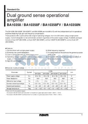 BA10358 datasheet - Dual ground sense operational amplifier