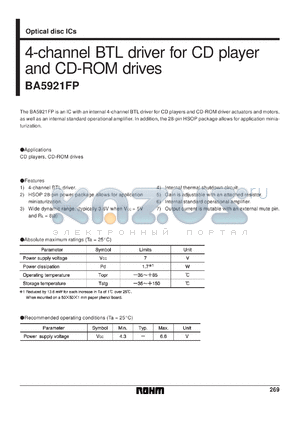 BA5921FP datasheet - 4-channel BTL driver for CD player and CD-ROM